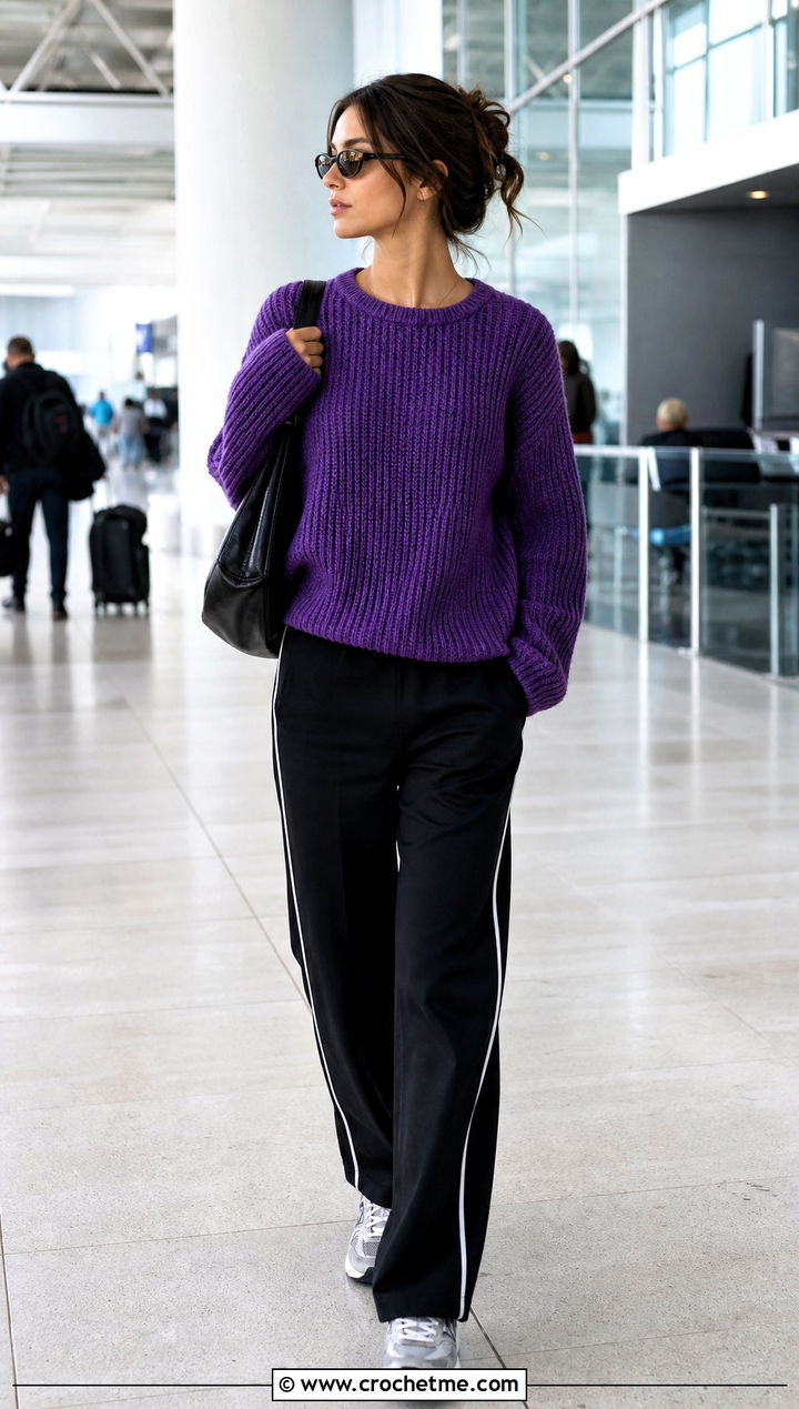 Fisherman Rib Crochet Sweater With Track Pants - 25 Fisherman Crochet Sweater outfit ideas