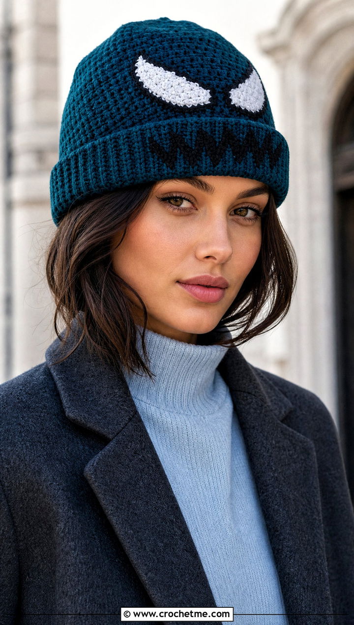 Fisherman Venom Crochet Beanie With Tailored Coat - 25 venom crochet beanie outfit ideas