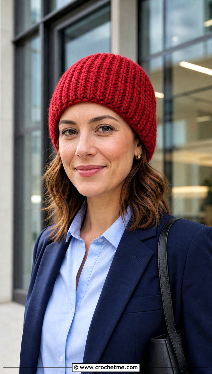Fitted Hour Crochet Hat With Blazer And Trousers - 15 1.5 Hour Crochet Hat outfit ideas