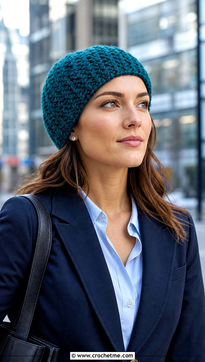 Fitted Alpine Stitch Beanie With Blazer - 15 Alpine Stitch Crochet Hat outfit ideas