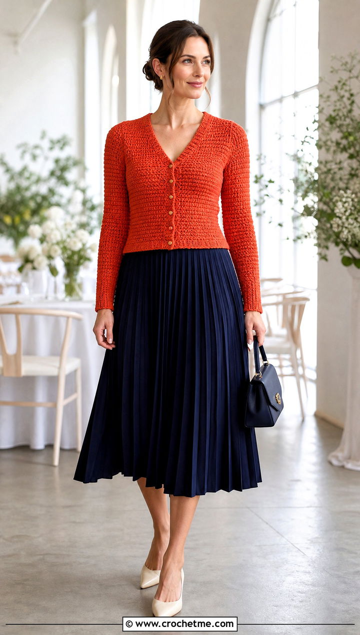 Fitted Alpine Stitch Crochet Cardigan With Full Midi Skirt - 25 Alpine Stitch Crochet Cardigan outfit ideas