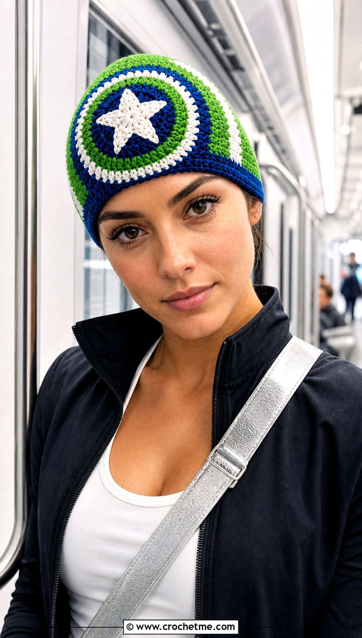 Fitted Captain America Crochet Skull Cap With Tracksuit - 15 Captain America Crochet Beanie outfit ideas