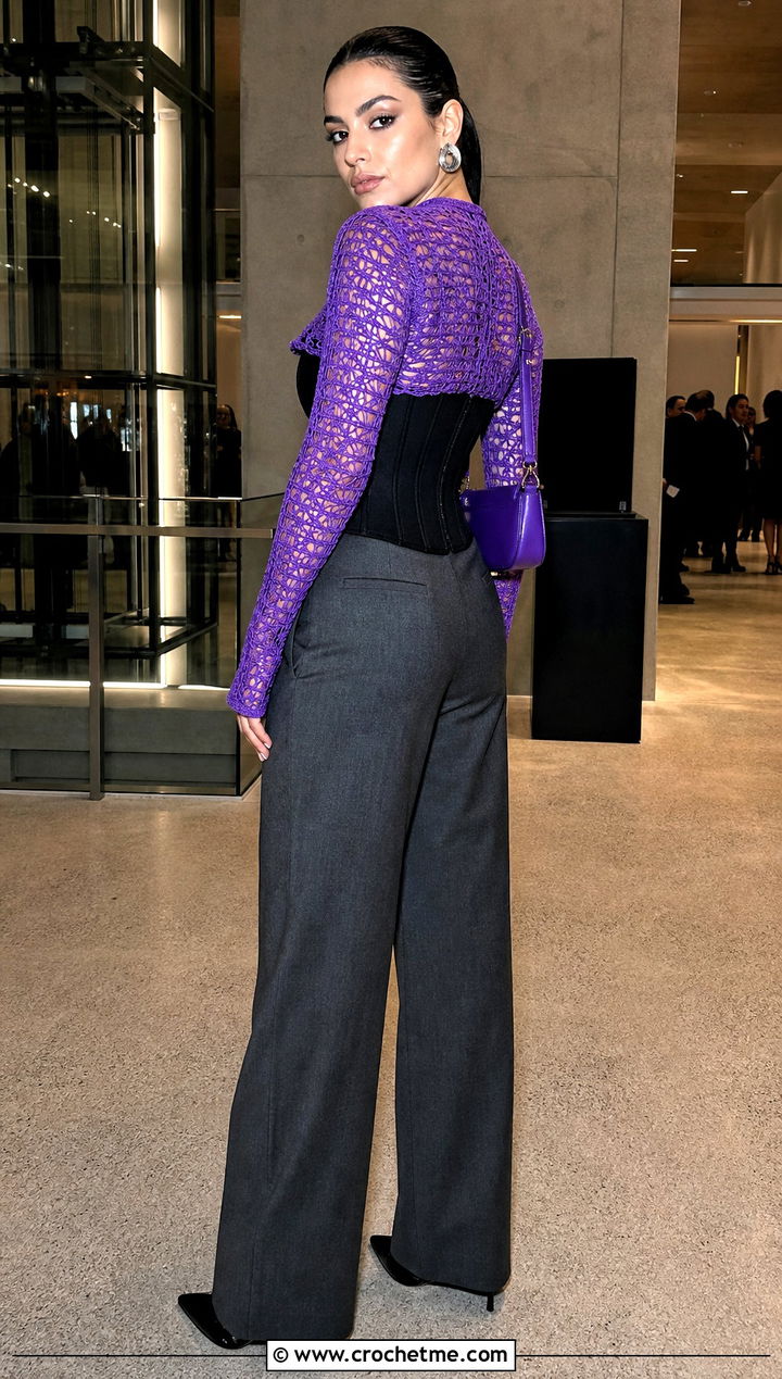 Fitted Crochet Bolero With Corset Top And Trousers - 35 crocheted bolero outfit ideas