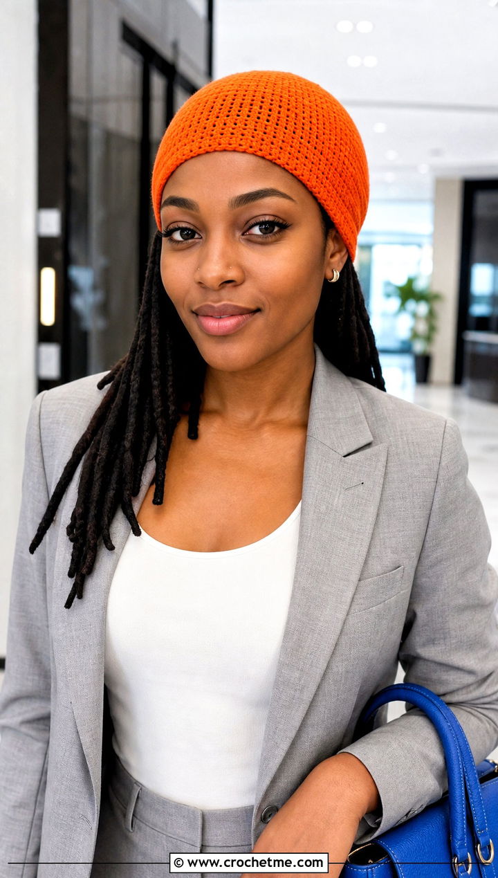 Fitted Crochet Dreadlock Cap With Monochrome Trouser Suit - 25 Crochet Dreadlock Hat outfit ideas
