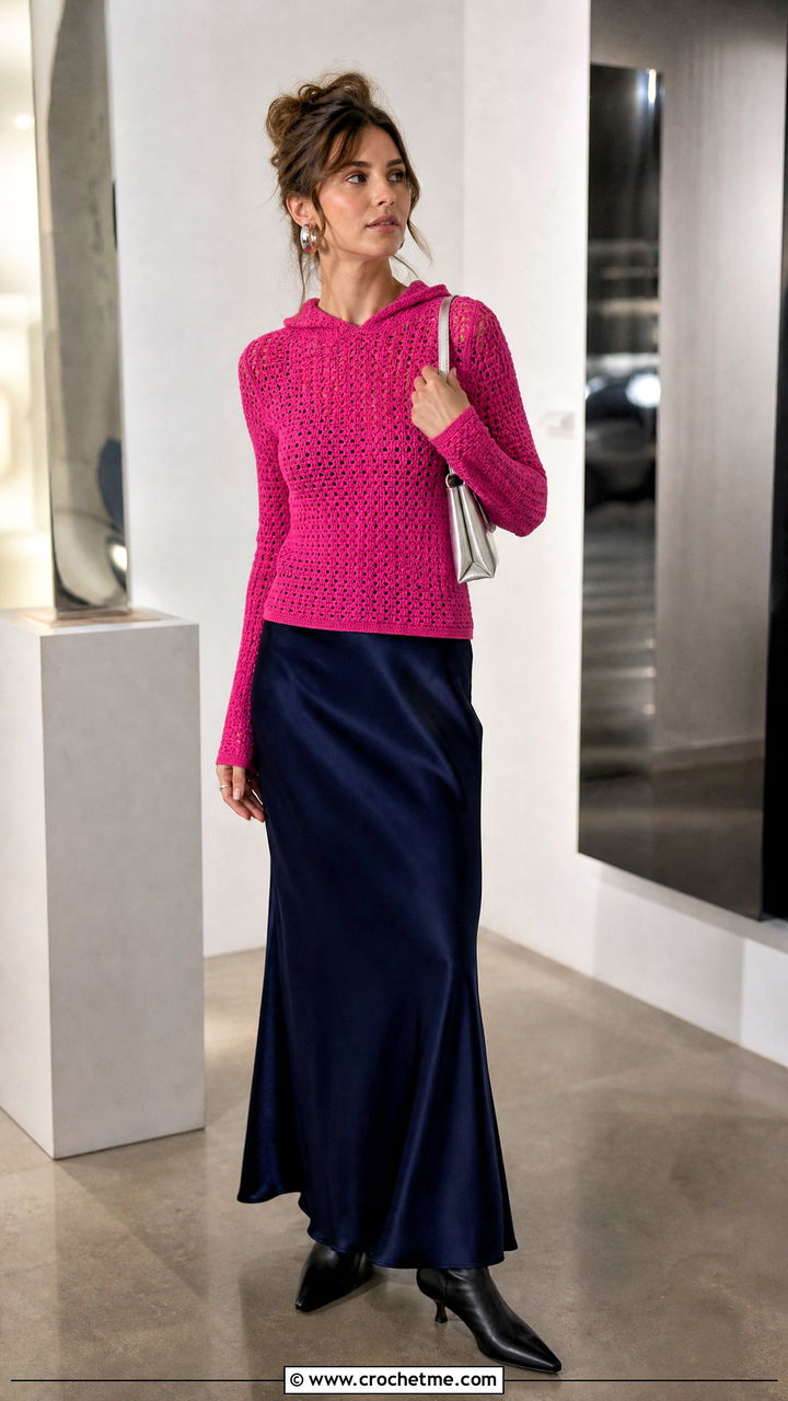 Fitted Crochet Hoodie With Slip Skirt - 35 crochet hoodie outfit ideas