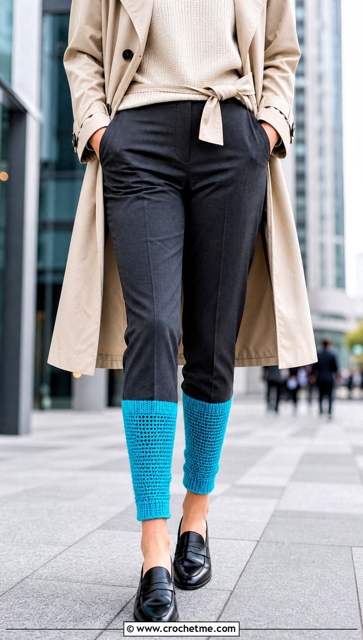 Fitted Crochet Leg Warmers With Trench Coat - 30 aesthetic crochet leg warmers outfit ideas
