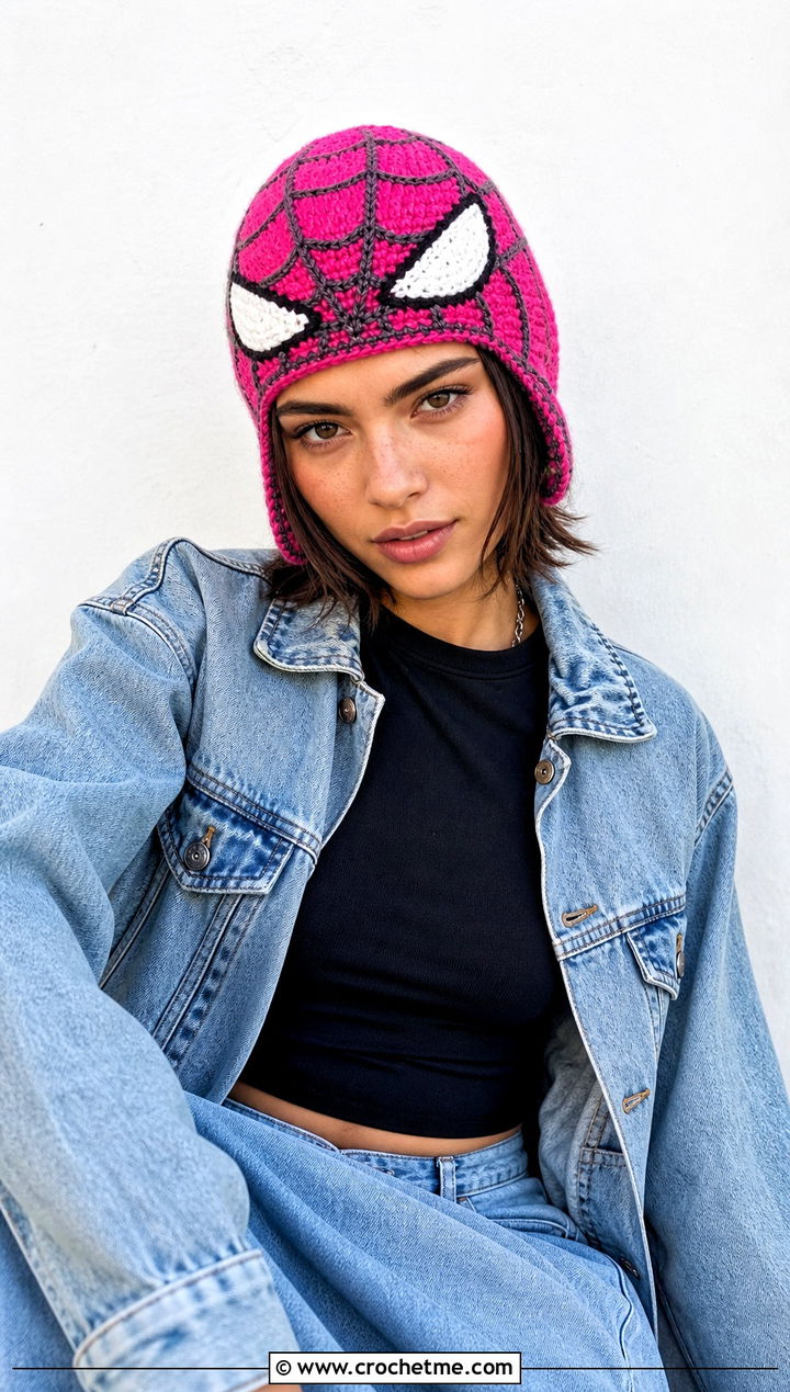 Fitted Crochet Mayday Parker Skullcap Beanie With Denim Maxi Skirt - 15 Crochet Mayday Parker Beanie outfit ideas