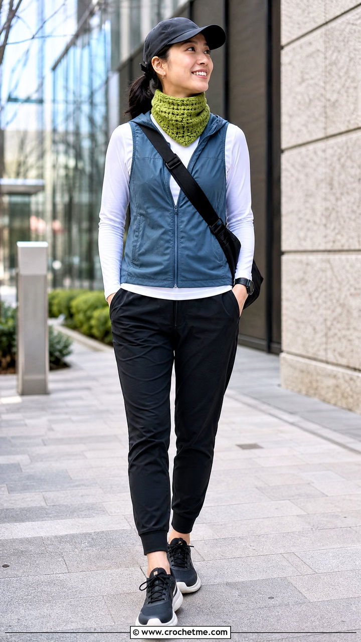 Fitted Crochet Neck Warmer With Running Vest - 35 crochet cowl outfit ideas
