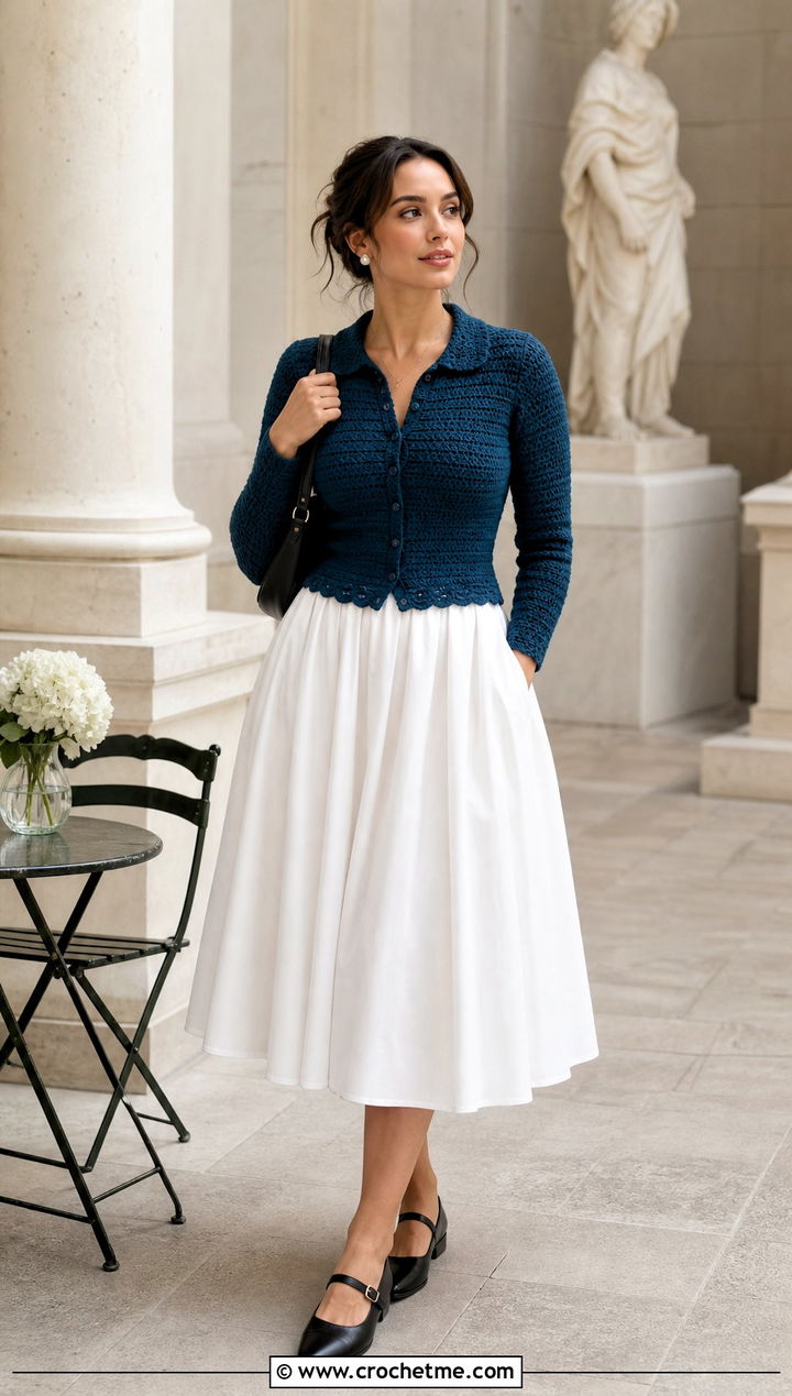 Fitted Crochet Rory Gilmore Sweater With Full Midi Skirt - 25 crochet rory gilmore sweater outfit ideas