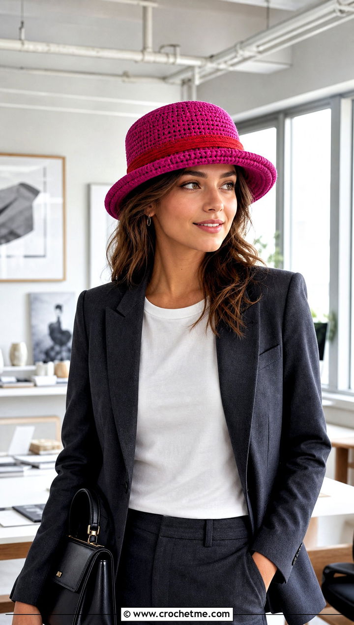 Fitted Crown Crochet Luffy Hat With Blazer And Trousers - 15 Crochet Luffy One Piece Hat outfit ideas