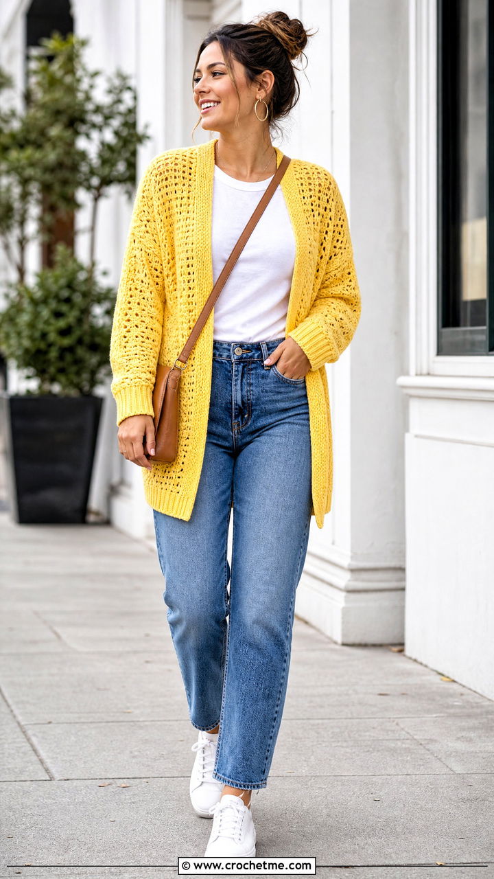 Fitted Cuff Crochet Scarf With Sleeves And Straight Leg Jeans - 35 crochet scarf with sleeves outfit ideas