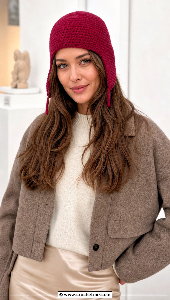 Fitted Earflap Crochet Beanie With Satin Skirt - 25 Earflap Crochet Beanie outfit ideas