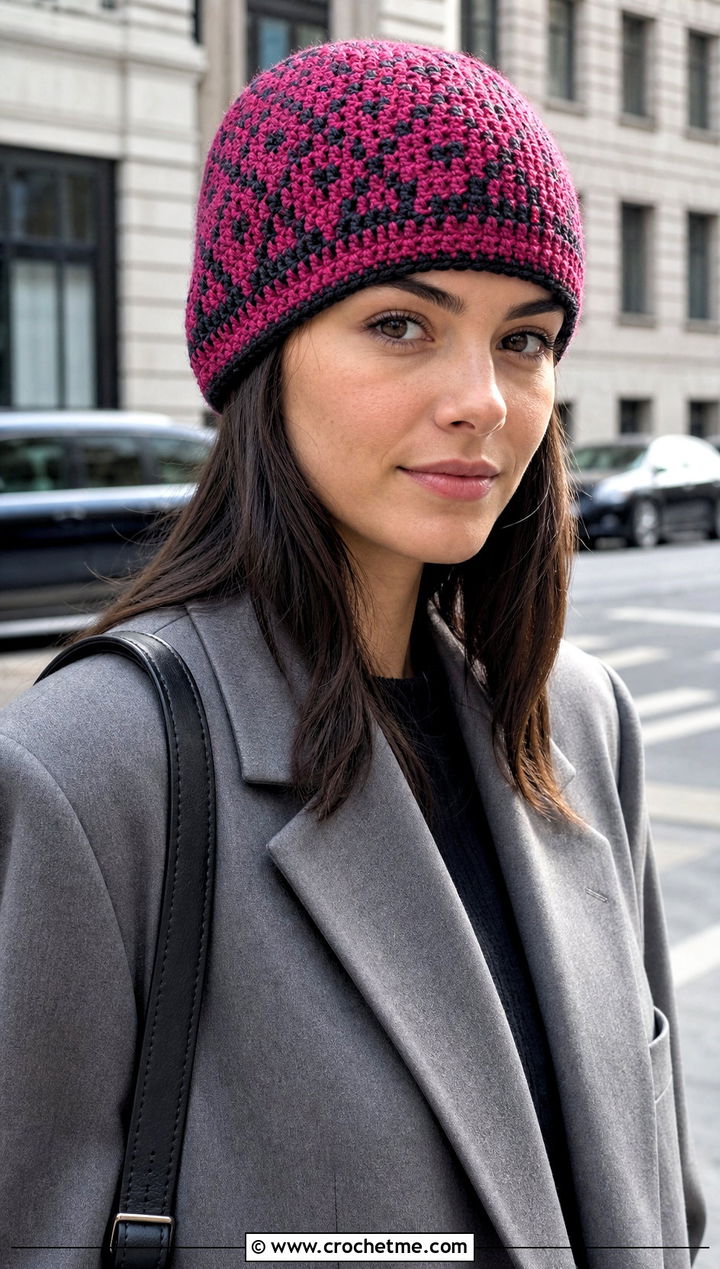 Fitted Fair Isle Crochet Beanie With Blazer And Jeans - 30 fair isle crochet hat outfit ideas