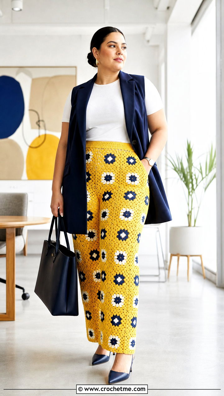 Fitted Granny Square Trousers With Longline Vest - 35 granny square trousers outfit ideas