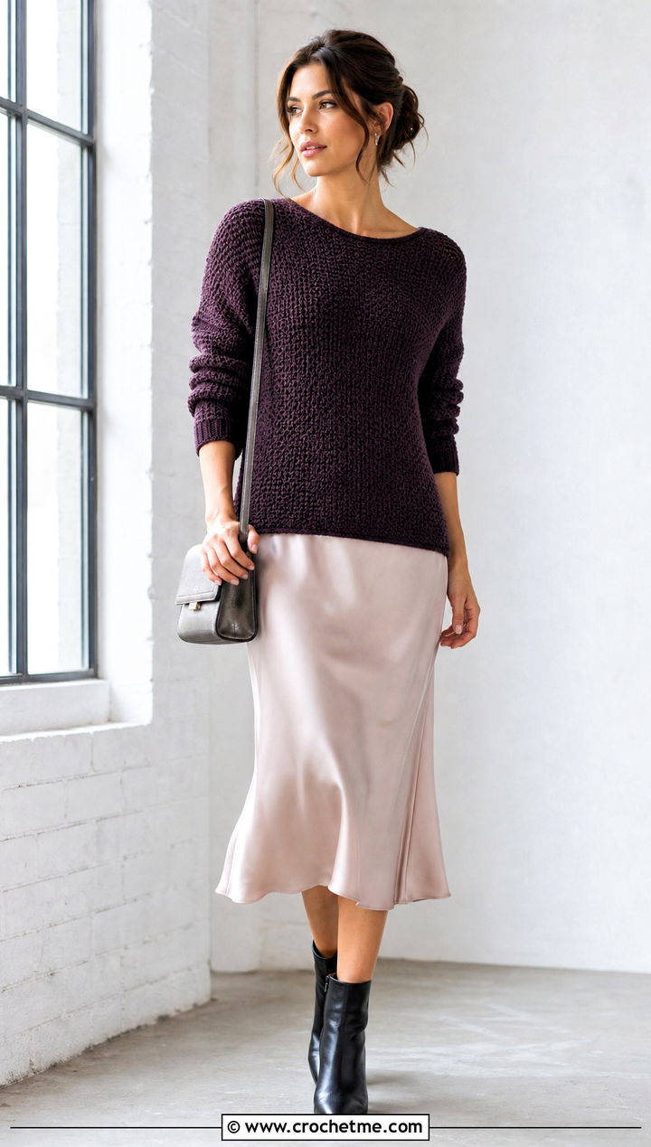 Fitted Moss Stitch Crochet Sweater Over A Slip Dress - 25 Moss Stitch Crochet Sweater outfit ideas