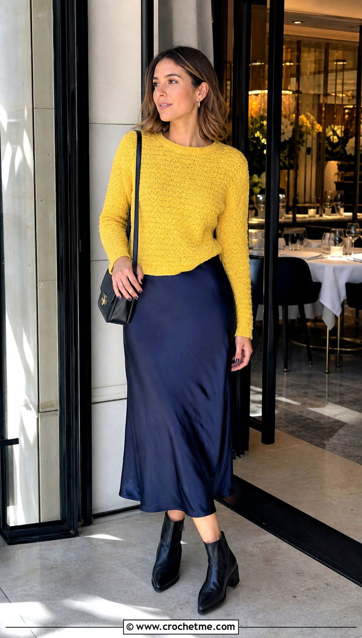 Fitted Ripple Stitch Sweater With Slip Dress - 25 Crochet Ripple Stitch Sweater outfit ideas