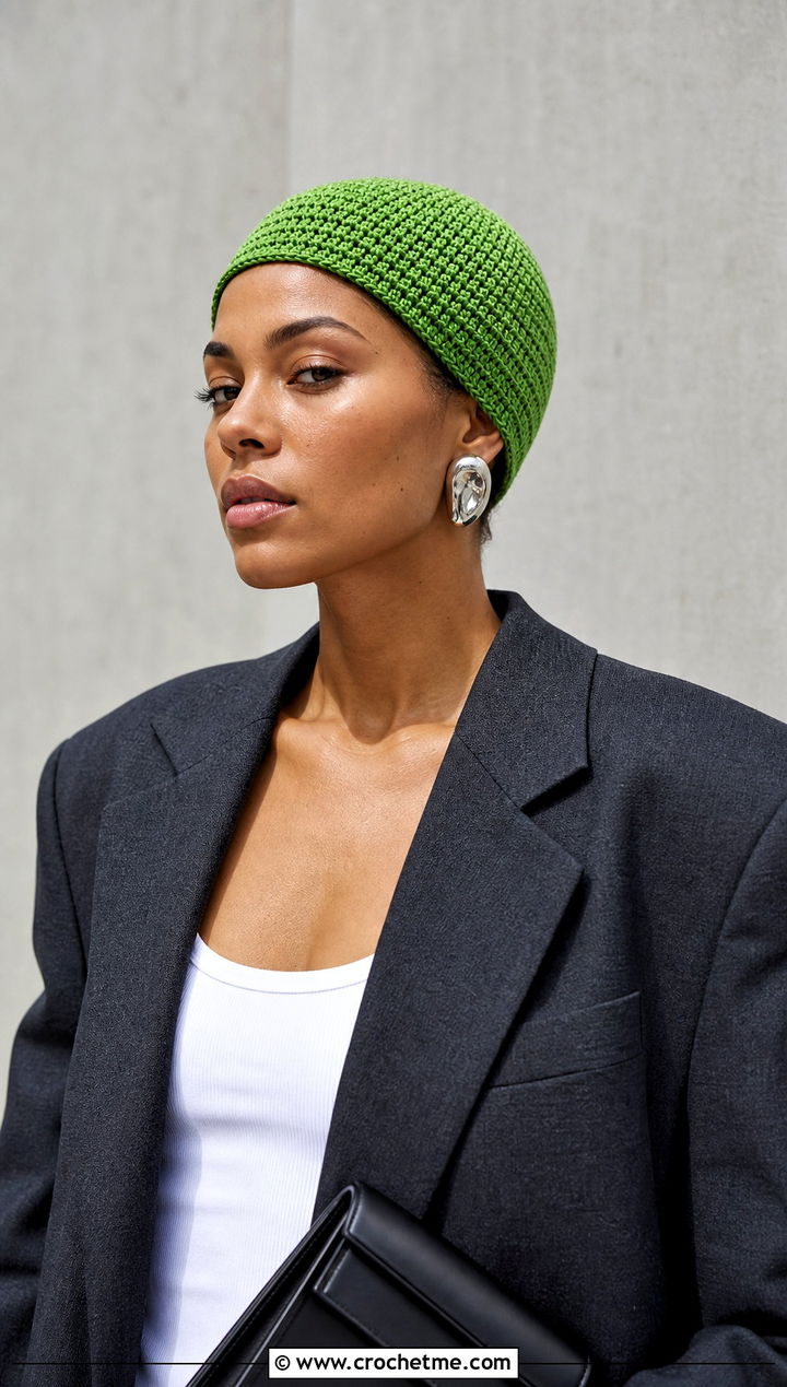 Fitted Short Row Skullcap With Oversized Suit - 25 Crochet Short Rows Hat outfit ideas