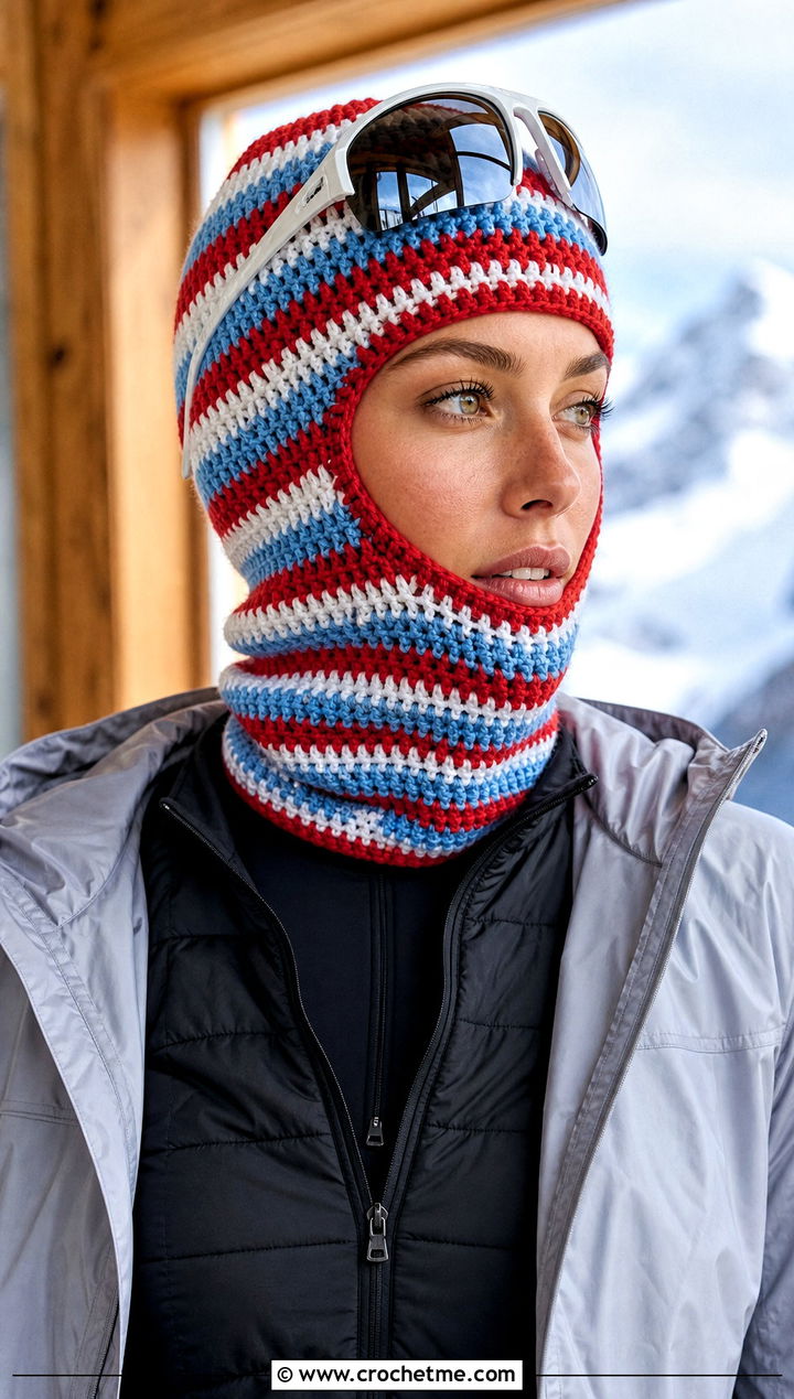 Fitted Striped Crochet Ski Balaclava With Athleisure - 15 Striped Crochet Balaclava outfit ideas