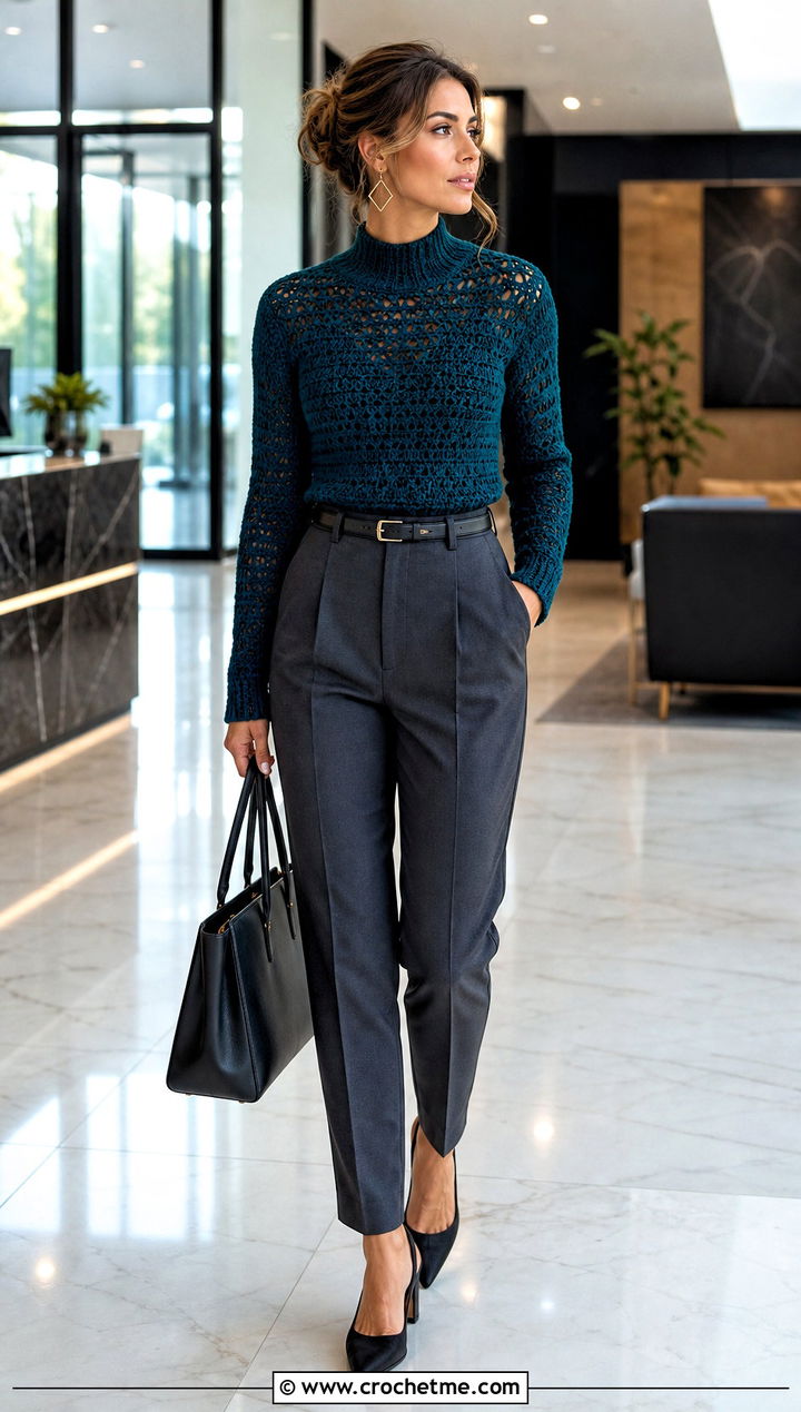 Fitted Velma Crochet Sweater With Tailored Trousers - 15 Velma Crochet Sweater outfit ideas