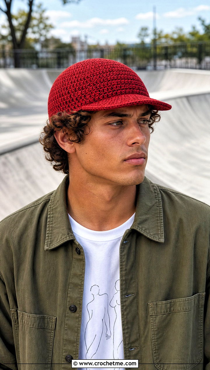 Five Panel Crochet Cap With Skate Outfit - 30 men crochet hat outfit ideas