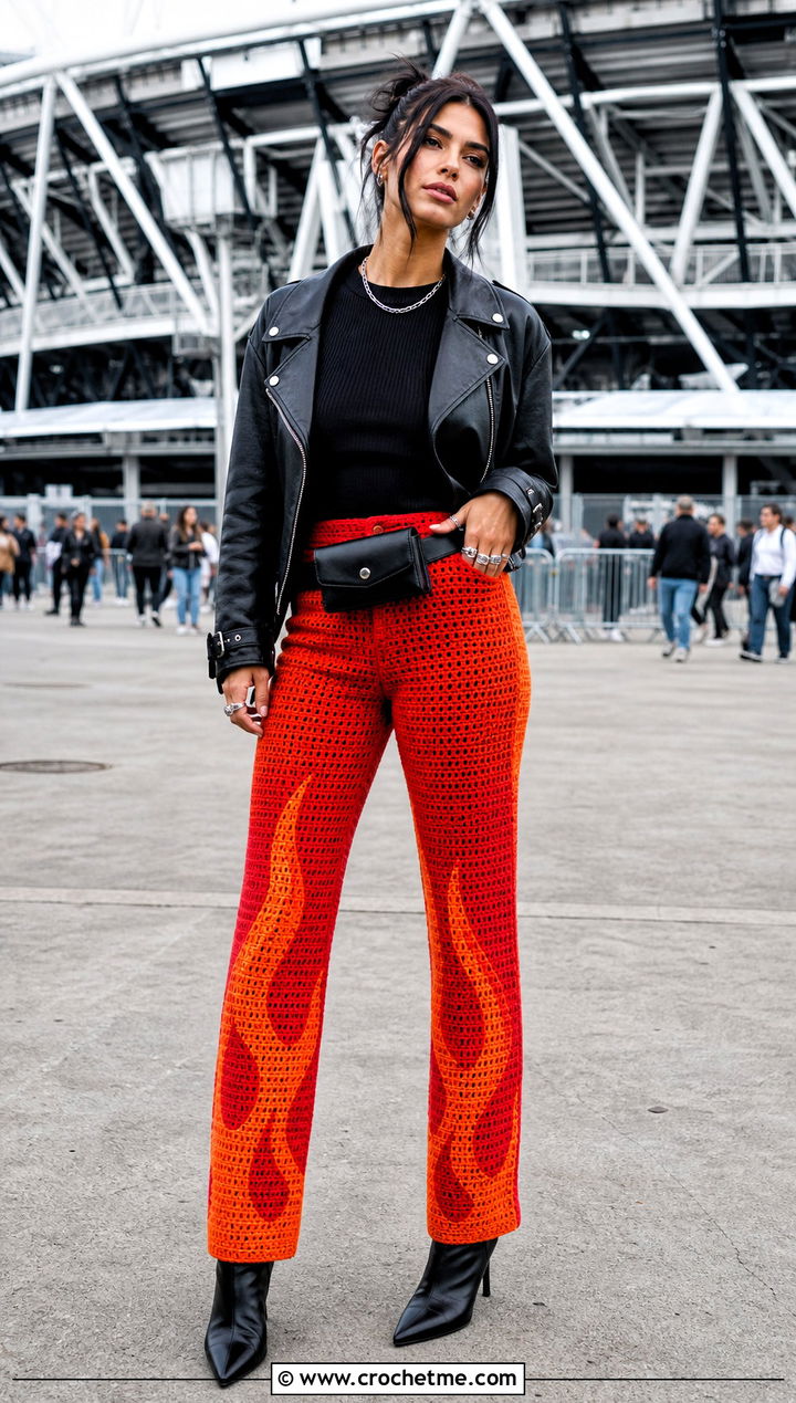 Flame Crochet Pants With Black Knit Top - 35 halloween crochet clothes and outfit ideas