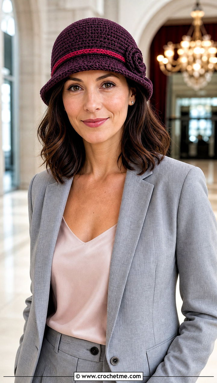 Flapper Inspired Crochet Cloche Hat With Pantsuit - 25 Cloche Crochet Hat outfit ideas