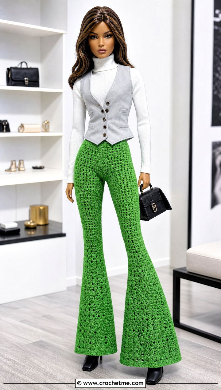 Flared Crochet Doll Pants With Turtleneck - 25 Crochet Pants For Dolls outfit ideas