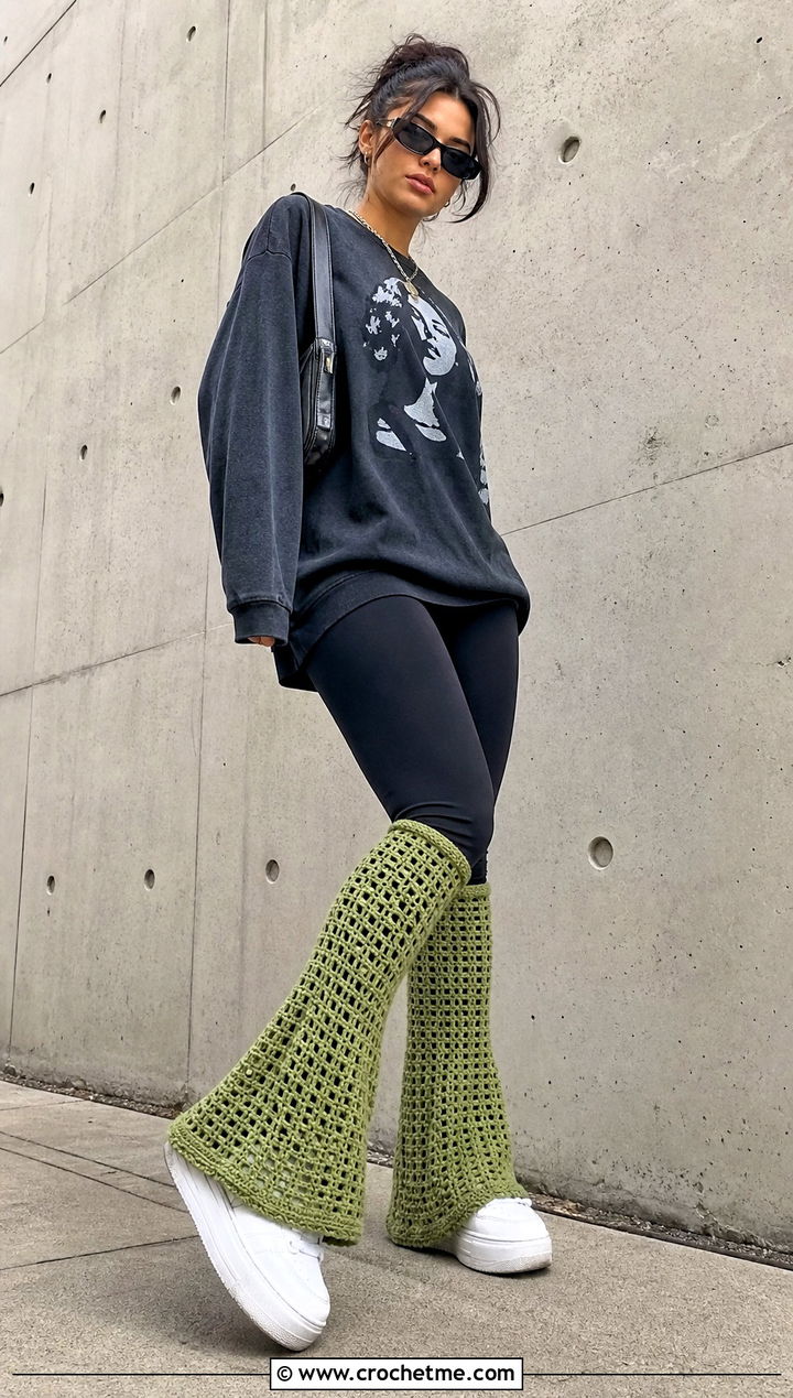 Flared Crochet Leg Warmers With Platform Sneakers - 25 diy crochet leg warmers outfit ideas