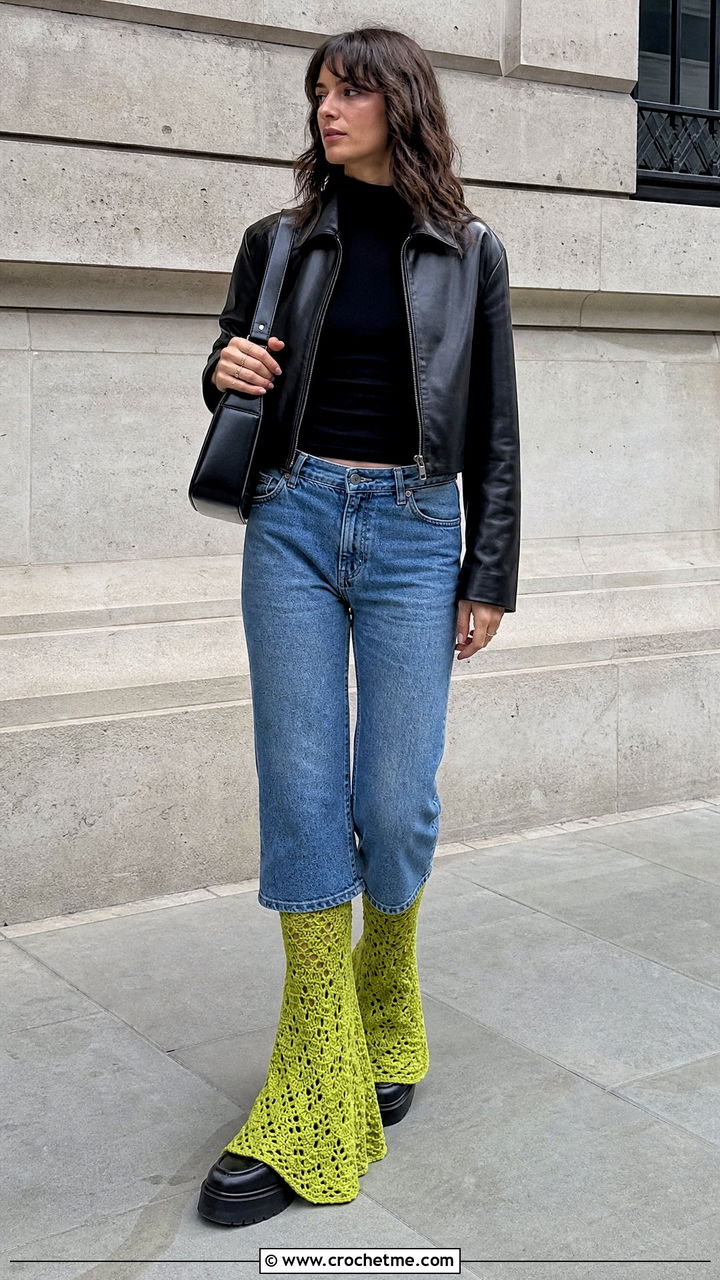 Flared Crochet Legwarmers With Straight Jeans And Platform Shoes - 35 crochet legwarmers outfit ideas