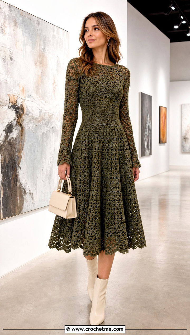 Flared Taylor Crochet Dress With Pointed Boots - 30 Taylor Crochet Dress outfit ideas