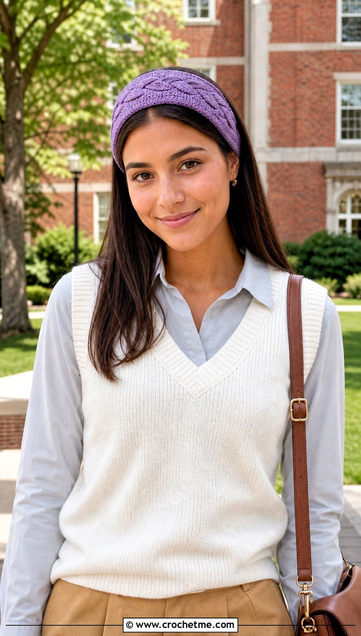Flat Braid Crochet Headband With Sweater Vest And Tailored Shorts - 20 Braided Crochet Headband outfit ideas