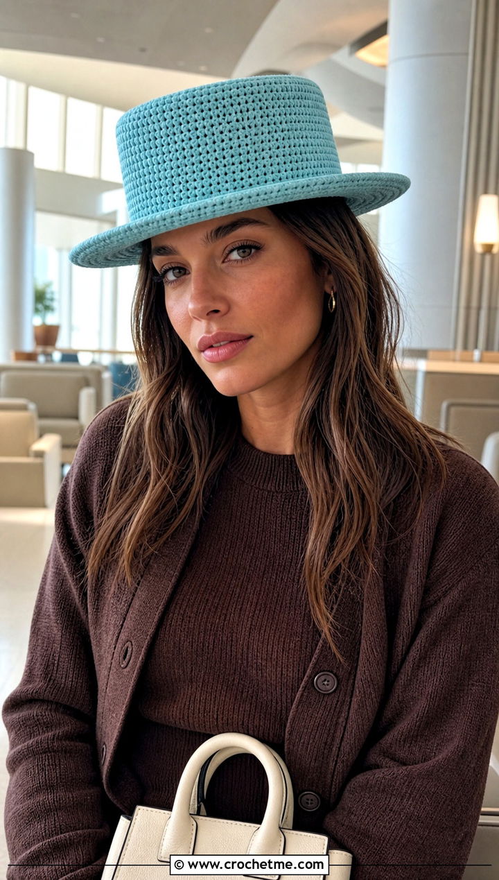 Flat Crown Crochet Derby Hat With Knit Co Ord Set - 25 Crochet Derby Hat outfit ideas