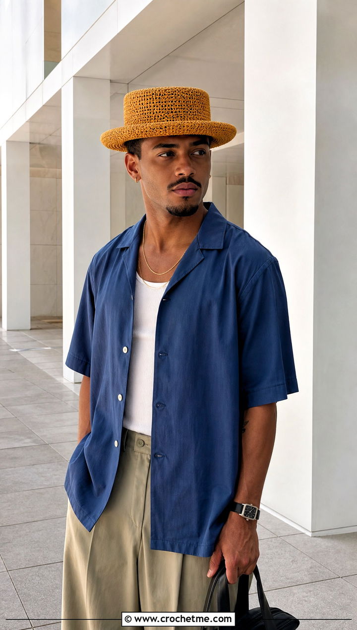 Flat Top Crochet Brim Hat With Minimalist Outfit - 15 Crochet Mens Hat With Brim outfit ideas