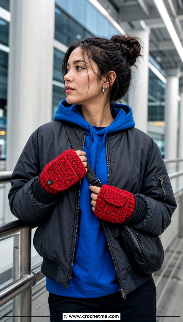 Flip Top Chunky Crochet Mittens With Streetwear Outfit - 20 Chunky Yarn Crochet Mittens outfit ideas