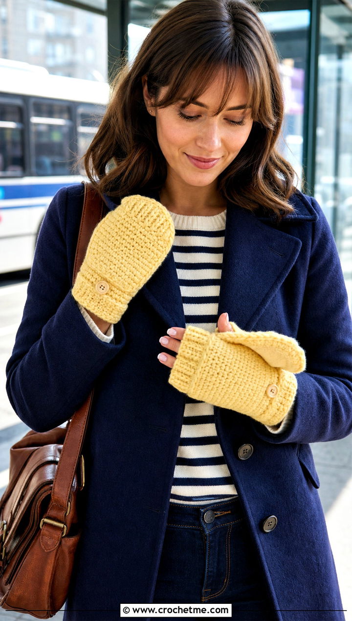 Flip Top Crochet Mittens With Peacoat - 15 Crochet Mittens With Fleece Lining outfit ideas