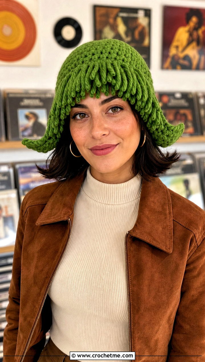 Flipped Bob Cabbage Patch Crochet Hat With Retro Outfit - 25 Cabbage Patch Crochet Hat outfit ideas