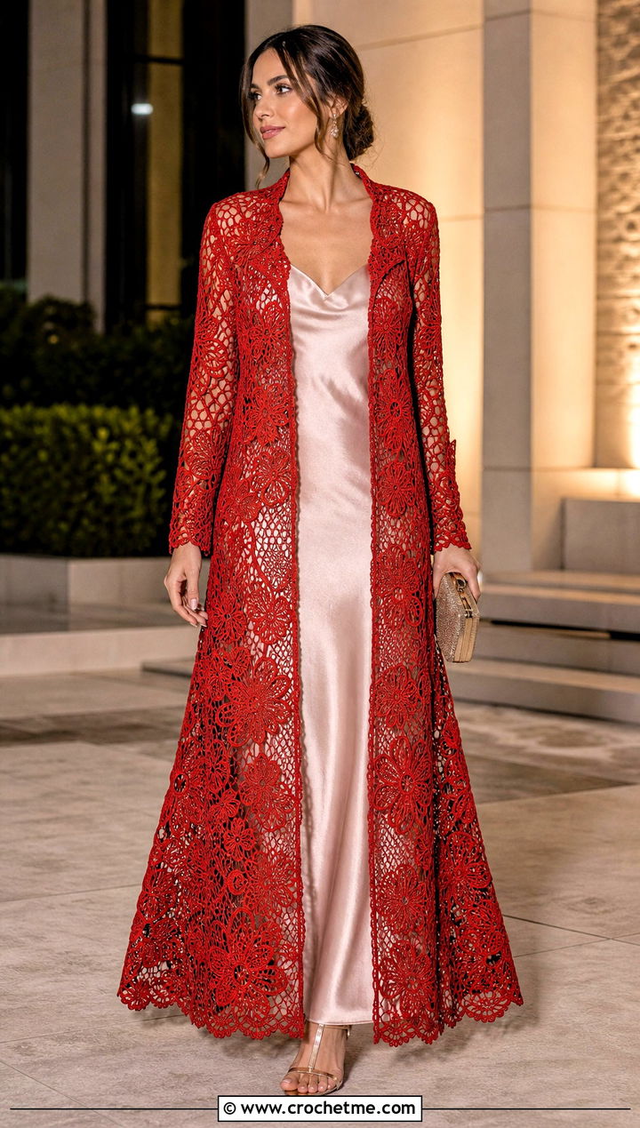 Floor Length Irish Crochet Lace Coat With Slip Dress - 25 irish crochet coat outfit ideas