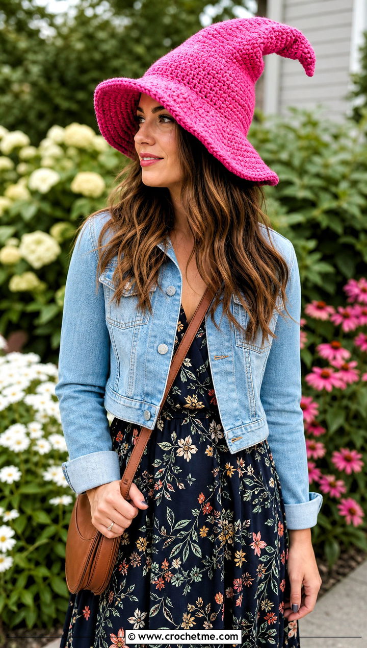 Floppy Brim Slouchy Crochet Witch Hat With Maxi Dress - 30 slouchy crochet witch hat outfit ideas