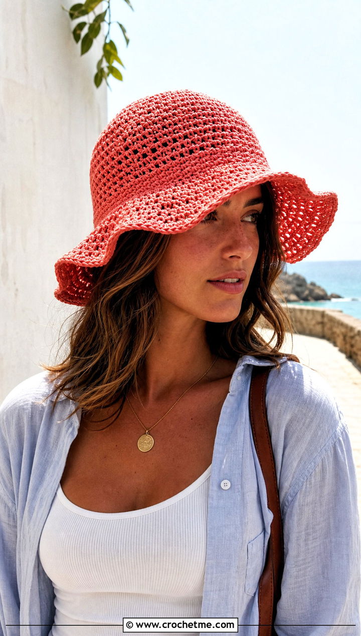Floppy Crochet Bucket Hat With Maxi Skirt - 25 Crochet Cute Bucket Hat outfit ideas