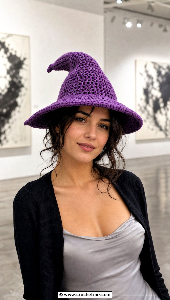 Floppy Witch Crochet Pointed Hat With Slip Dress - 25 Crochet Pointed Hat outfit ideas