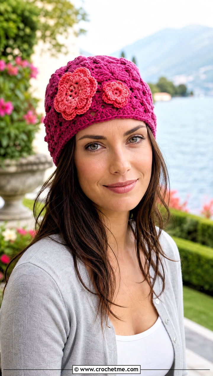 Floral Applique Crochet Beanie With Slip Skirt - 25 lakeside crochet beanie outfit ideas