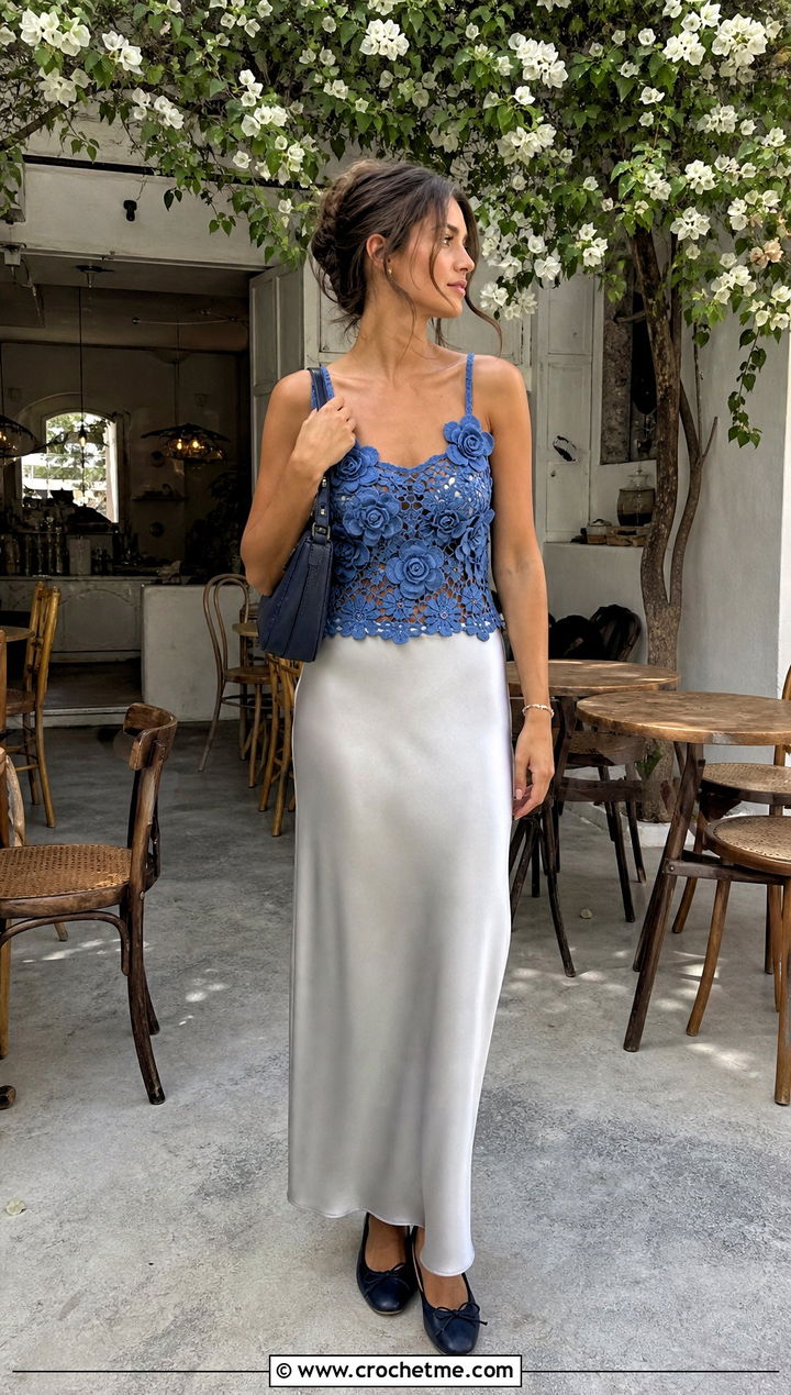 Floral Crochet Cami Top With Slip Skirt - 20 jaded london crochet top outfit ideas