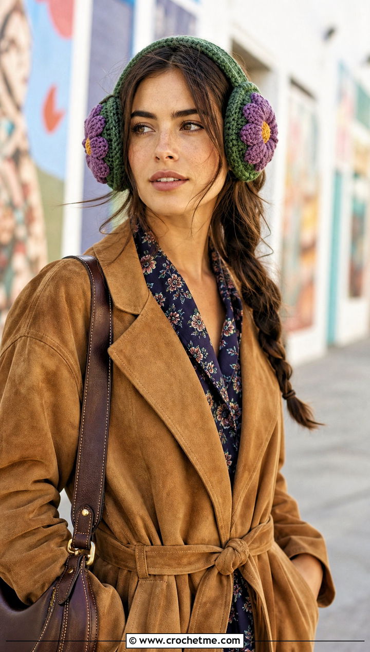 Floral Crochet Earmuffs Headband With Boho Maxi Dress - 25 Crochet Earmuffs Headband outfit ideas