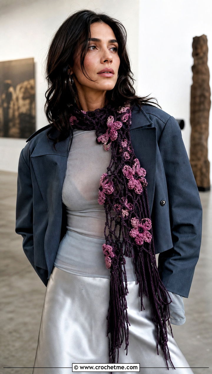Floral Crochet Fringe Scarf With Slip Skirt - 25 Crochet Scarf Fringe Ideas