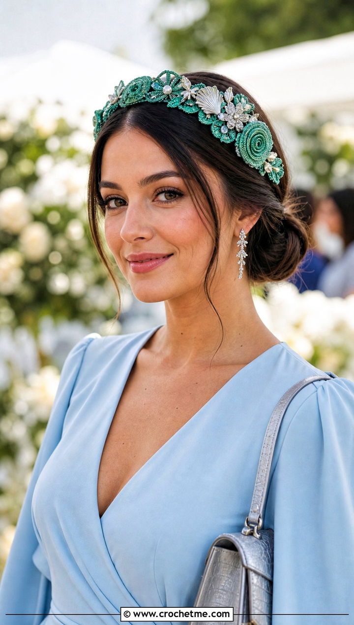 Floral Crochet Mermaid Headband With Wrap Dress - 20 Crochet Mermaid Headband outfit ideas