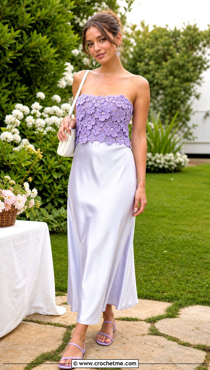 Floral Crochet Tube Top Over A Slip Dress - 35 crochet tube tops outfit ideas