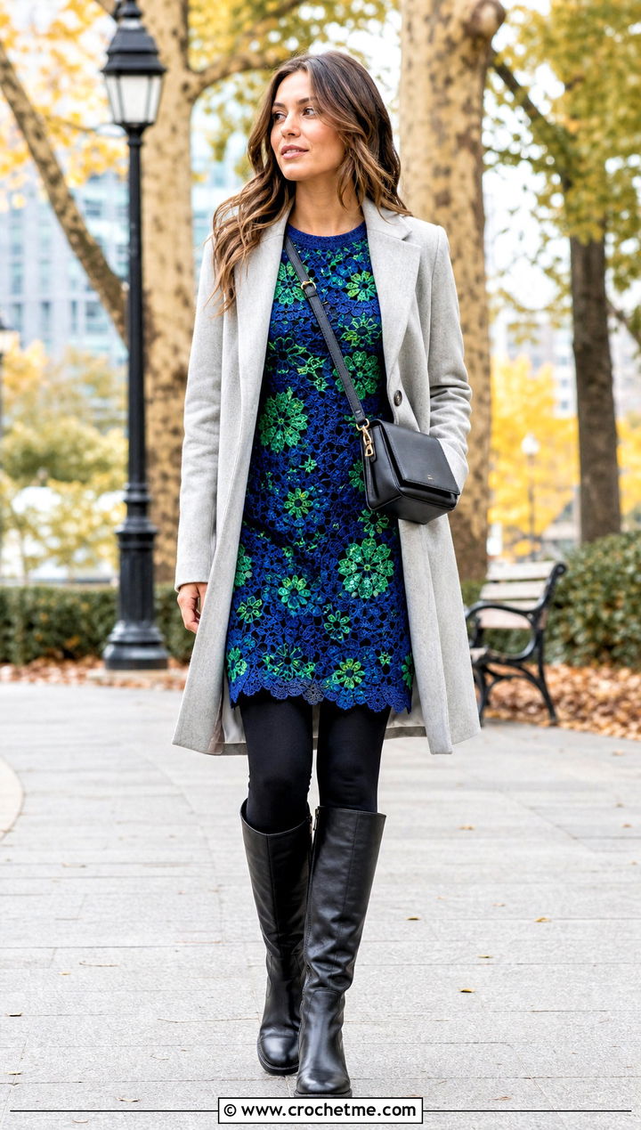 Floral Crochet Tunic Top With Leggings - 35 floral crochet top outfit ideas