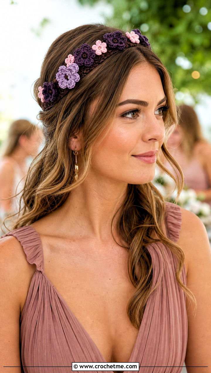Floral Crown Brown Crochet Headband With Maxi Dress - 15 brown crochet headband with flower outfit ideas