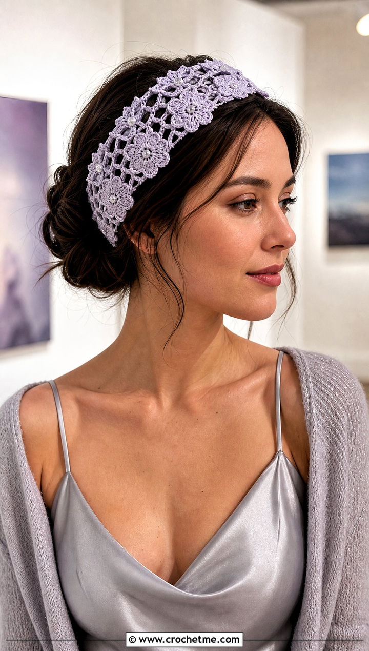 Floral Lace Crochet Headband Set With Slip Dress - 15 crochet flower and headband set outfit ideas