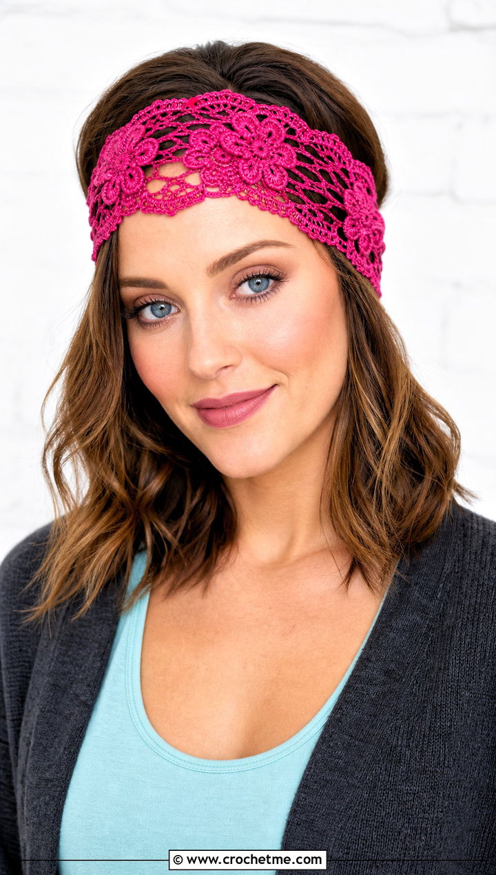 Floral Lace Crochet Headband With Long Cardigan - 30 crochet fall headband outfit ideas